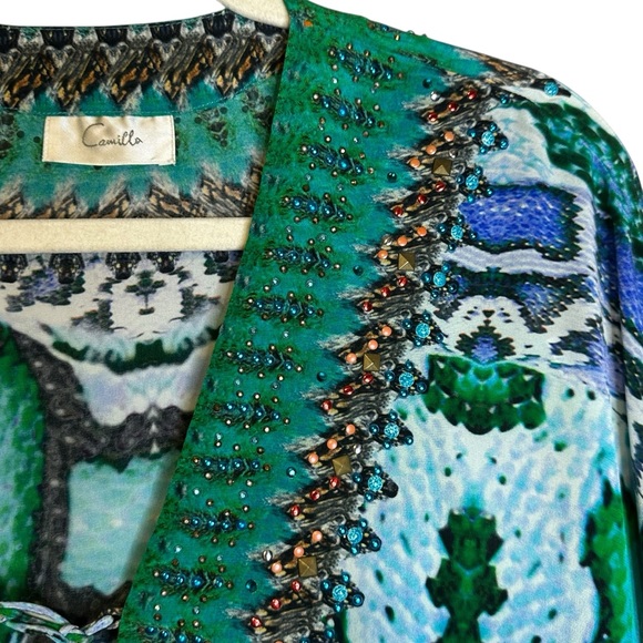 Camilla Los Pozas Short Lace Up Kaftan A Land Of Wonder 100% Silk Revolve Sequin - Picture 7 of 15